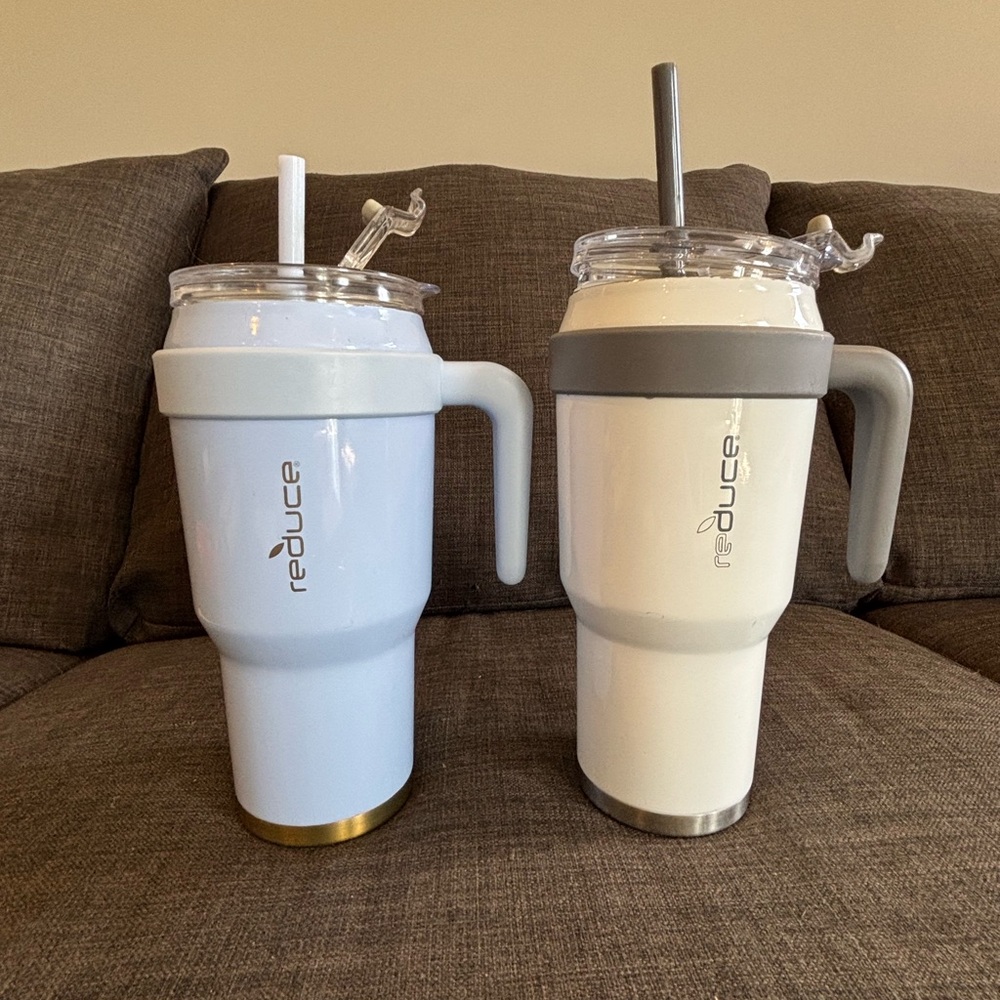 Insulated Tumblers - Blue and White 40 oz ea- FITS in car cup holders!